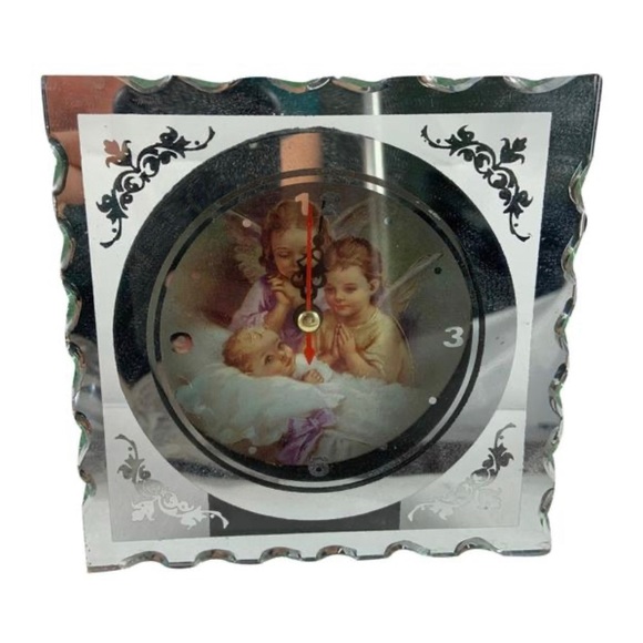 5x5 silver angel couple desk art clock - Picture 1 of 5